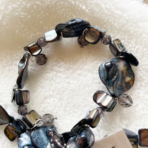 Style & Co Three Row Abalone Shell Stretch Bracelets Blue Silver New - Picture 6 of 11